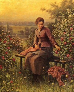 Seated girl with flowers